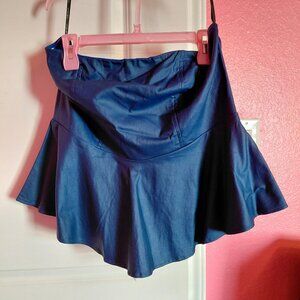 Blue, faux leather tube top
